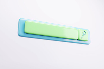 Green and blue search bar with a magnifying glass. Clean design concept. 3D Rendering
