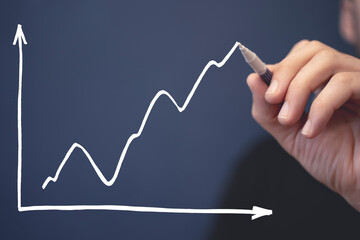 Business growth sale concept. Hand draws a graph of economic profit growth and development