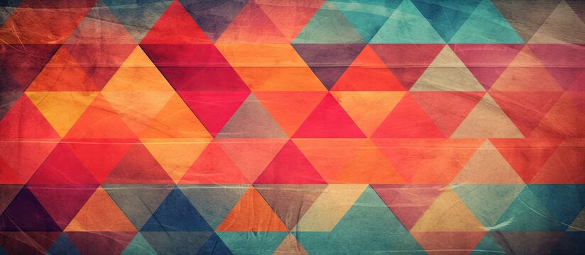 background of the vintage banner, an abstract pattern with a geometric design showcases an old, colorful art piece, boasting a textured wallpaper of vibrant red and neon colors.