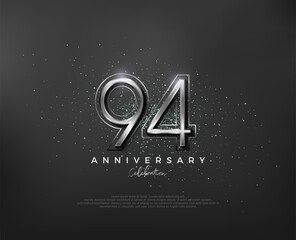 Silver metallic number design. premium number 94th anniversary. Premium vector for poster, banner, celebration greeting.