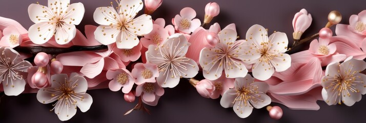 Frame Pink Flowers Over Punchy Pastel, Banner Image For Website, Background, Desktop Wallpaper