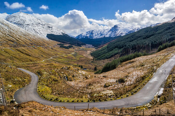 Rest and be Thankful view Scotland UK the highest point on the A83 divides Glen Kinglas from Glen...