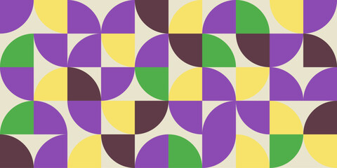 Bauhaus pattern ,Geometric Pattern Bauhaus Background, Vector Abstract ornament . Yellow, Purple, Dark brown and Green Color, Bauhaus Fashion Background .Wallpaper, textile design .