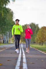 Two Positive Runners Together During Running Training Fitness Exercise At Nature Outside as Runners During Training