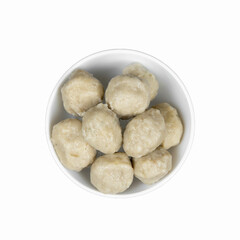 Meatballs, tradisional meal from indonesia called (bakso) in a bowl, isolated on white background