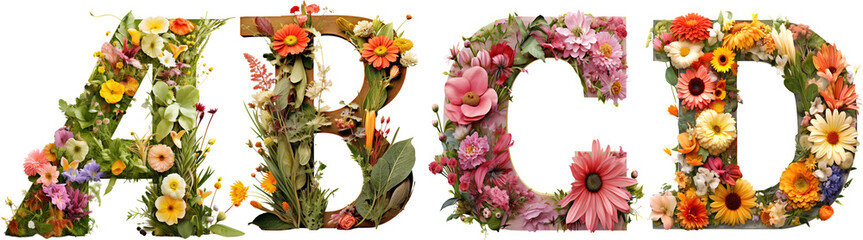 Flower font A,B,C,D,alphabet 