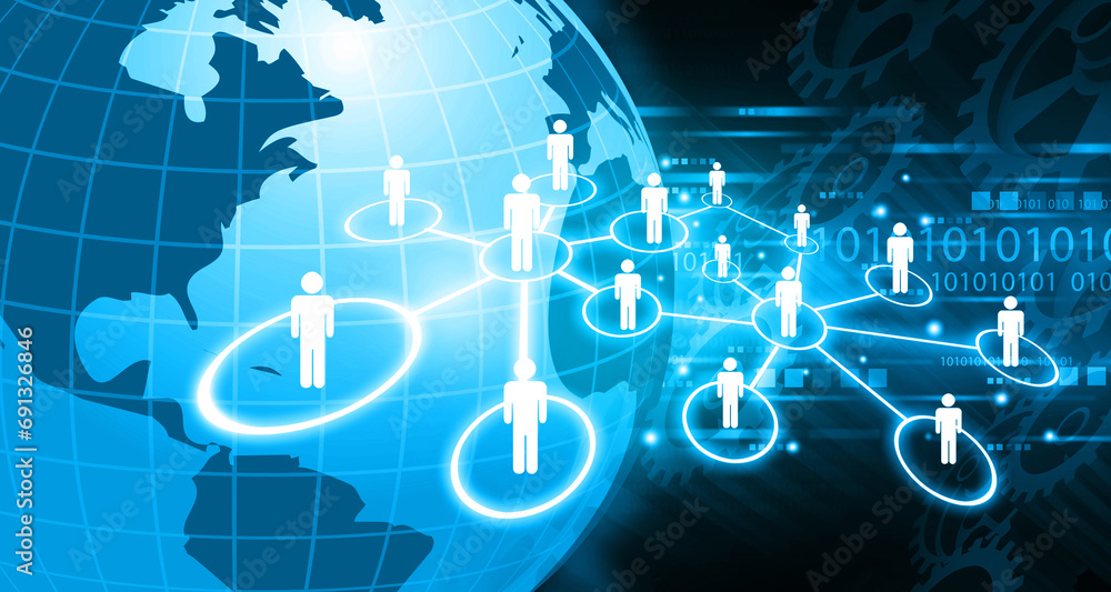 Poster global business networking, global communication. earth globe with network chart. 3d illustration.