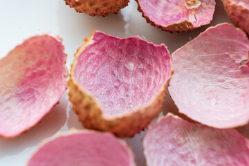 Lychee skin on the white background