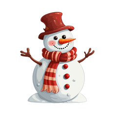 vector snowman in a hat and in a red scarf without background for Christmas postcards cartoon character style