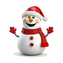 vector snowman in a red santa hat and in a red scarf without background for christmas postcards cartoon character style