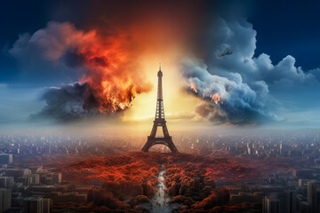 Catastrophical vision of Paris after explosions and destruction - obrazy, fototapety, plakaty