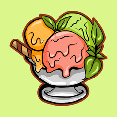 vector illustration of ice cream waffle cartoon hand drawn isolated on a white background