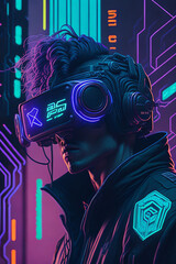 Illustration of a cyberpunk hacker in a virtual reality setting ai generated image 