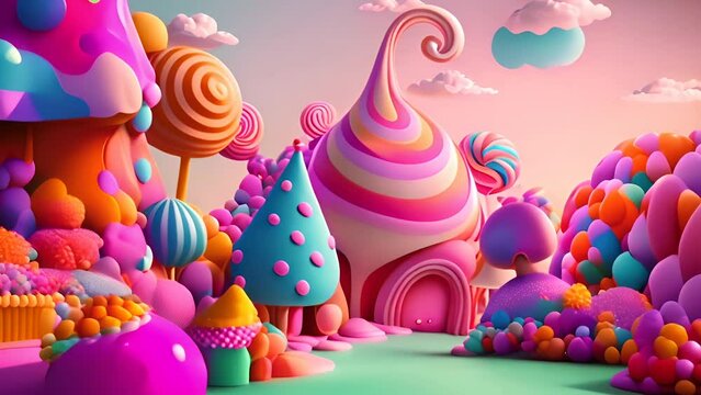 rainbow candy land, fantasy sweet world. Generative Ai	
