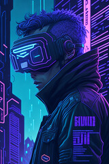 Obraz premium Illustration of a cyberpunk hacker in a virtual reality setting ai generated image 