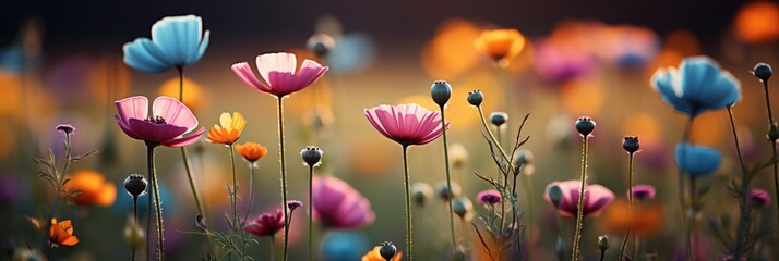 Colorful Flower Meadow Sunbeams Bokeh Lights, Banner Image For Website, Background, Desktop Wallpaper
