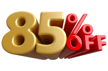 85 percent off sale discount - 3d render number sale