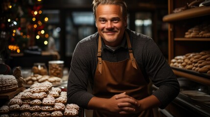 Small business male owner in cakes shop