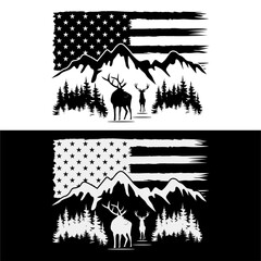 Mountain Flag with Deer Design Background Illustration