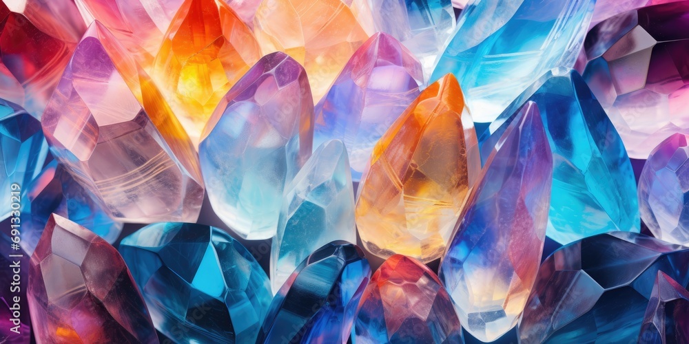 Poster abstract rainbow crystal background. gem stone rock crystal texture