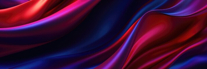 Fototapeta premium Violet blue silk satin. Abstract shiny fabric background. Wide banner.