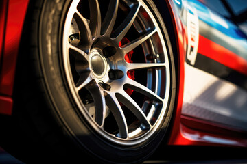Close - up of wheel of sports car racing