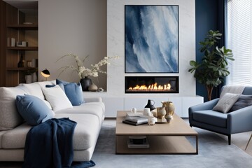 Gas fireplace in a modern cozy living room