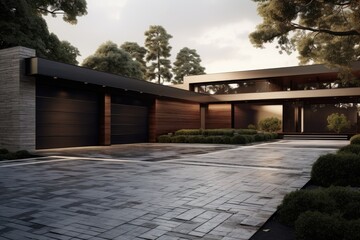 Obraz premium Driveway and garage at a modern house