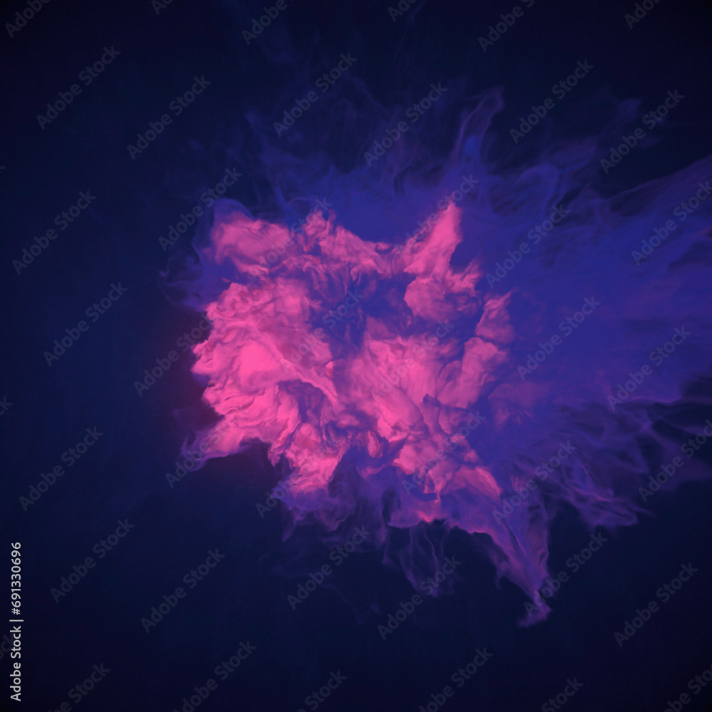 Poster large purple fireball with swirls of smoke and flames around it. 3d rendering abstract background. d