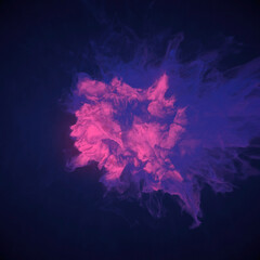 Large purple fireball with swirls of smoke and flames around it. 3d rendering abstract background. Digital illustration