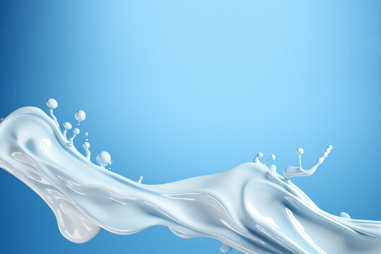 Generative AI Image of Fresh White Milk Drink with Blank Space on Blue Background