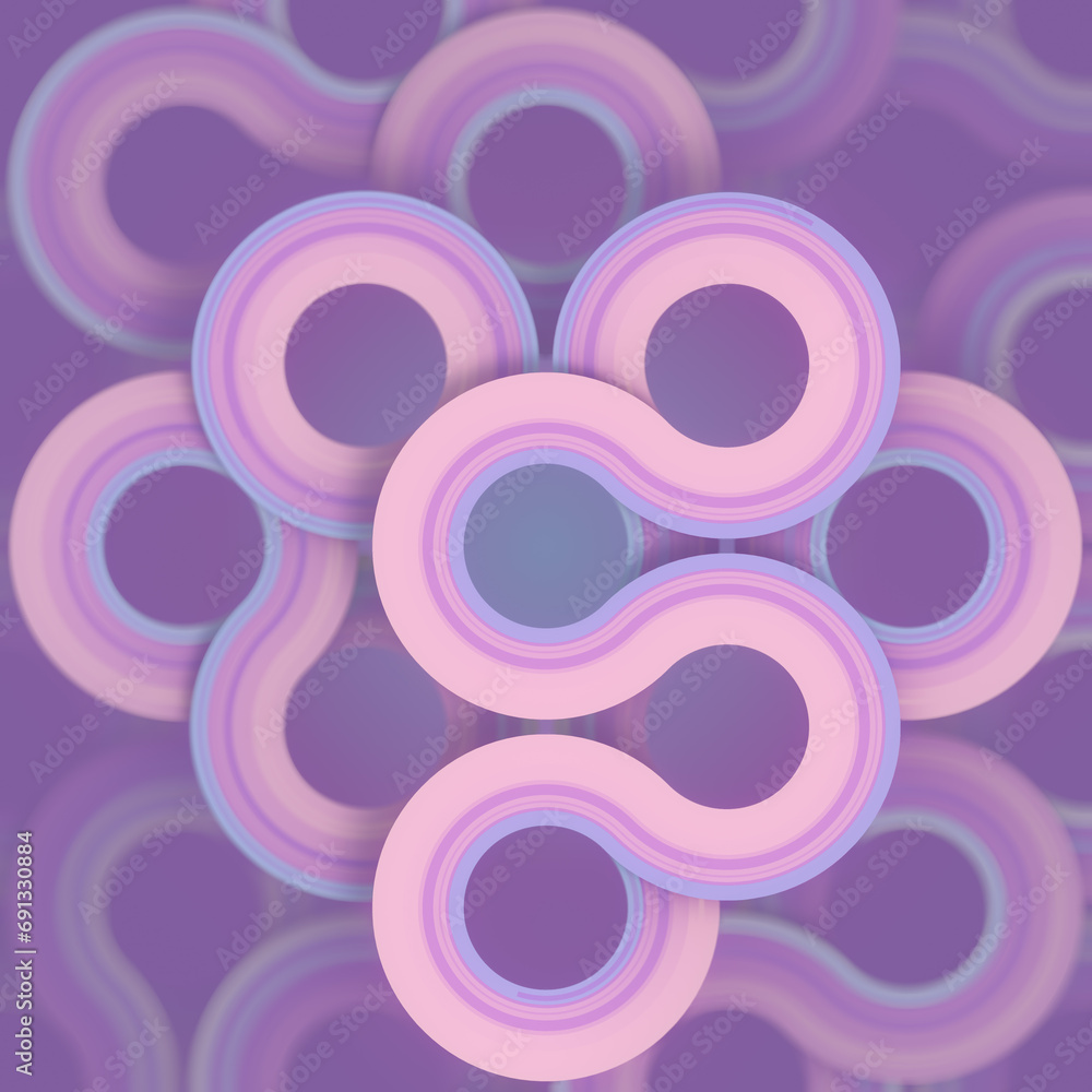 Poster Composition on a purple background consisting of various shapes and curves.3d rendering digital illustration