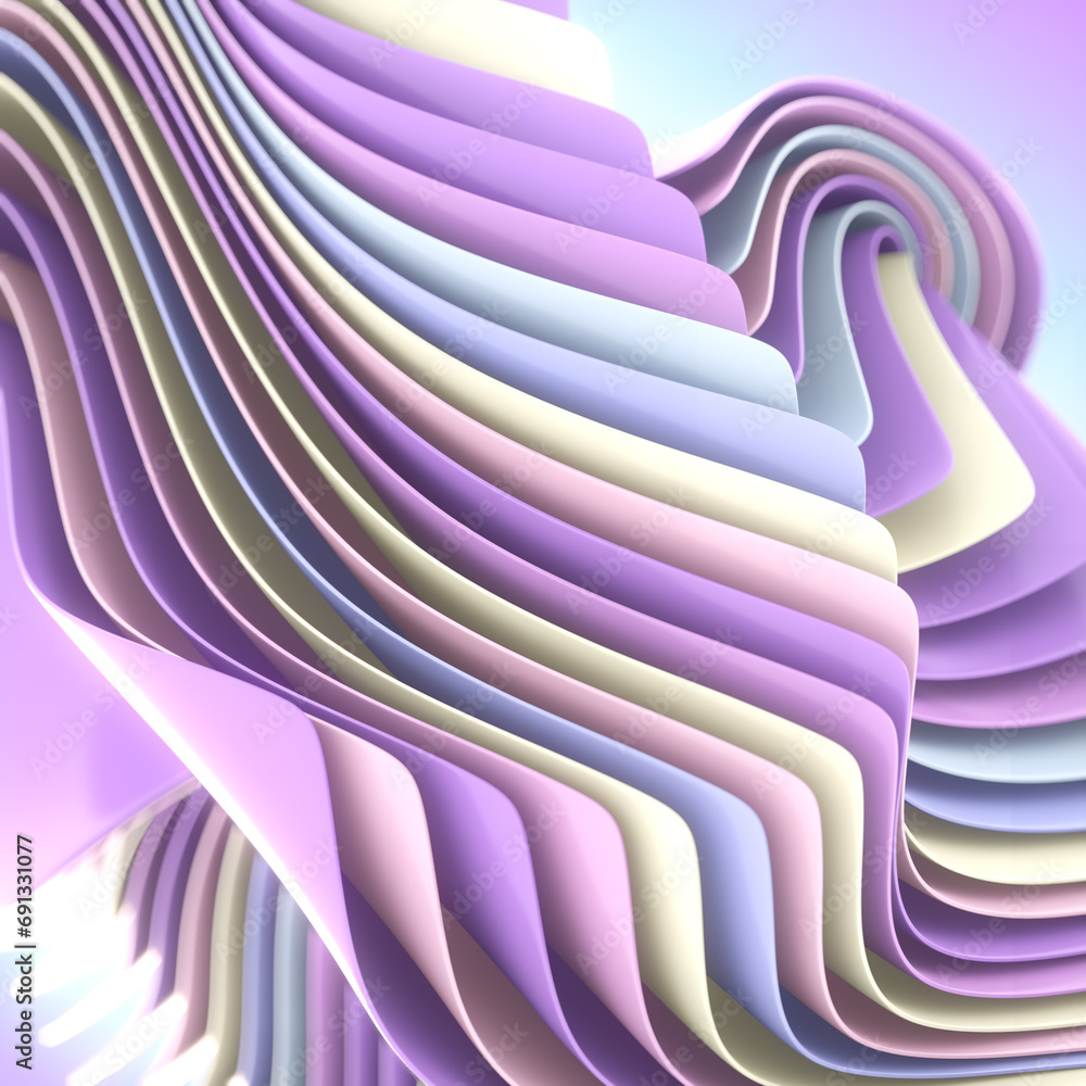 Leinwandbilder Three-dimensional digital illustration with a large multi-colored stack of paper. Abstract style. 3d rendering