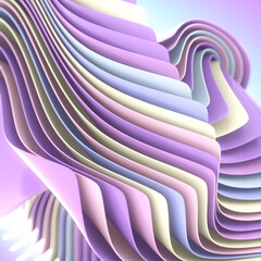 Three-dimensional digital illustration with a large multi-colored stack of paper. Abstract style. 3d rendering