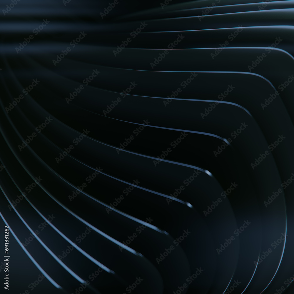 Poster A dark abstract design consisting of a series of curved lines and shapes. 3d rendering digital illustration