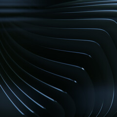 A dark abstract design consisting of a series of curved lines and shapes. 3d rendering digital illustration