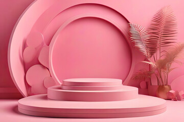 Circle podium on pink scene Geometric background concept 3d render and illustration