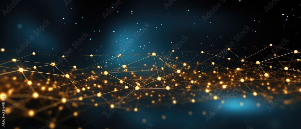 Poster a network of dots connected together on a dark background