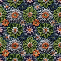 Fototapeta na wymiar Cute Colorful Flower Crochet Seamless Pattern