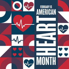 February is American Heart Month. Holiday concept. Template for background, banner, card, poster with text inscription. Vector EPS10 illustration.