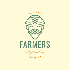 humble farmer smile agriculture line mascot character cartoon hipster logo design vector icon illustration