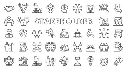 Stakeholder icon line design. Business, partner, shareholder, investor, supporter vector illustrations. Stakeholder pictograms editable stroke icons.