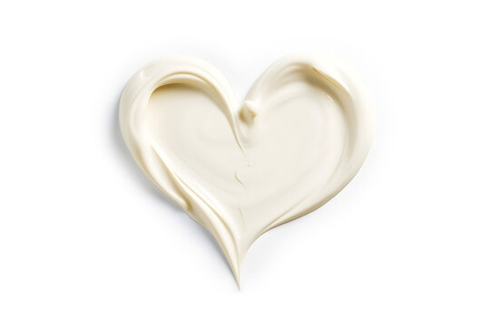 Hand cream smear in the shape of heart isolated on white background. AI generated