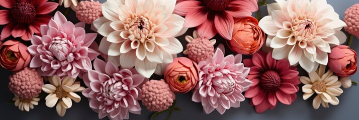 Beautiful Bouquet Peonies Different Flowers, Banner Image For Website, Background, Desktop Wallpaper