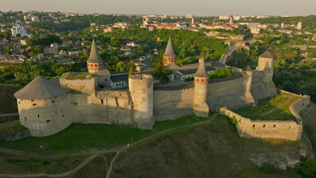 Castle aerial mountains forest Ukraine building architecture
