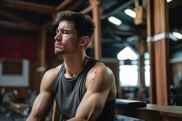 man have injury muscle joint between shoulder and arm pain after workout