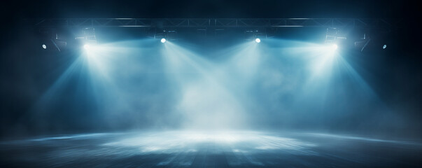 Empty stage with spotlights and smoke banner background with copy space - obrazy, fototapety, plakaty