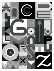 Fotobehang Vector grayscale geometric abstract design of alphabet letters. ©  danjazzia
