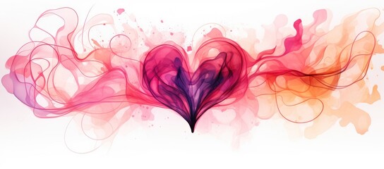 Fototapeta na wymiar Watercolor abstract heart in pink tones with beautiful artistic streaks and flows on white background. Banner for valentine's day. Love