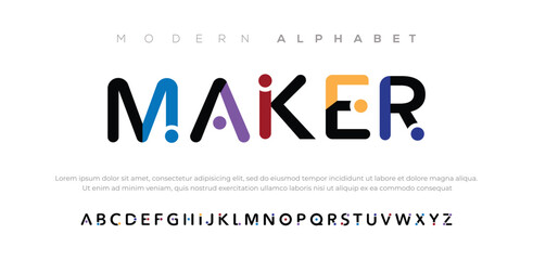 Maker Creative modern urban alphabet font. Digital abstract moslem, futuristic, fashion, sport, minimal technology typography. Simple numeric vector illustration - obrazy, fototapety, plakaty